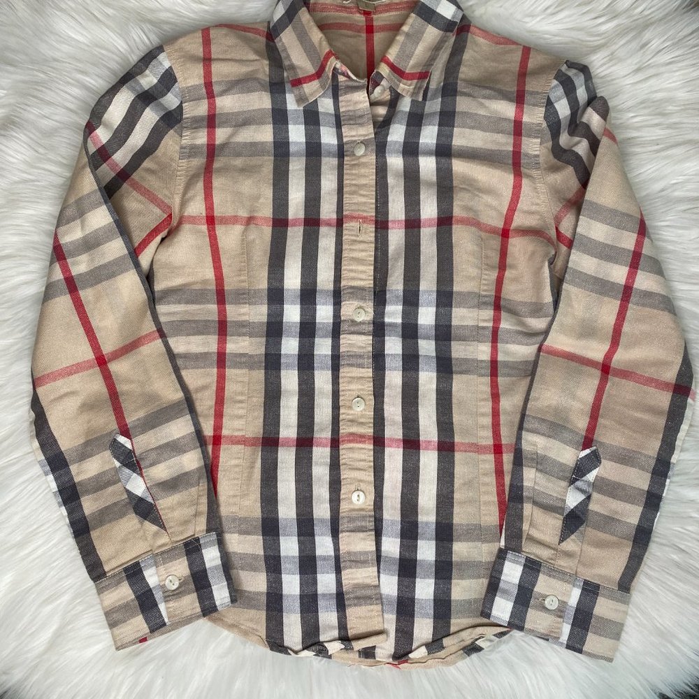 Burberry Brit Checked Metallic Thread Button Up Top